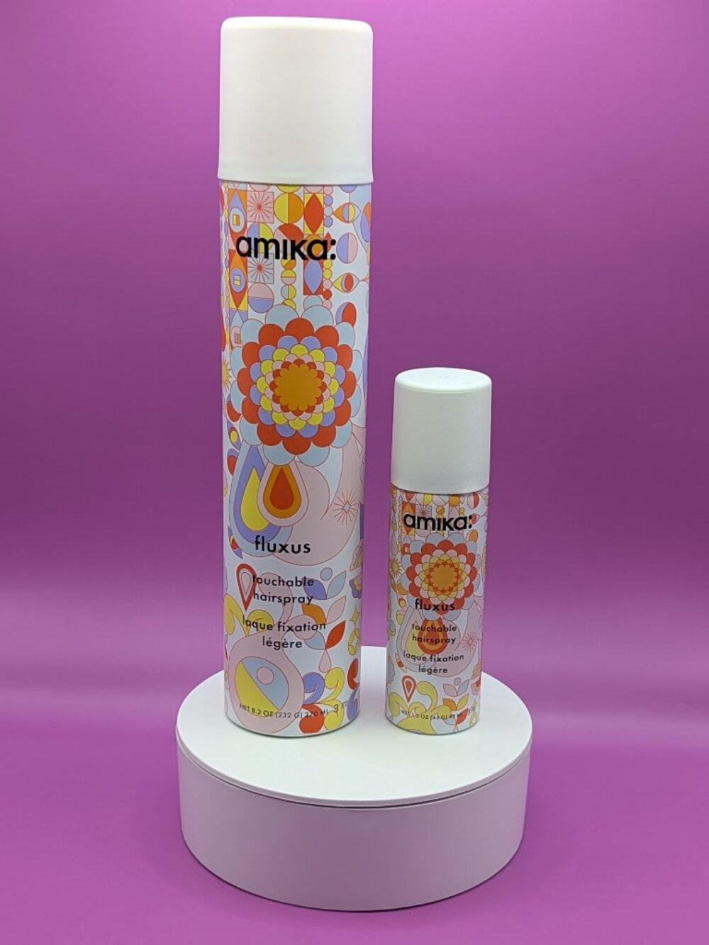 amika Fluxus Touchable Hairspray Full Size + Travel Size Used but Good